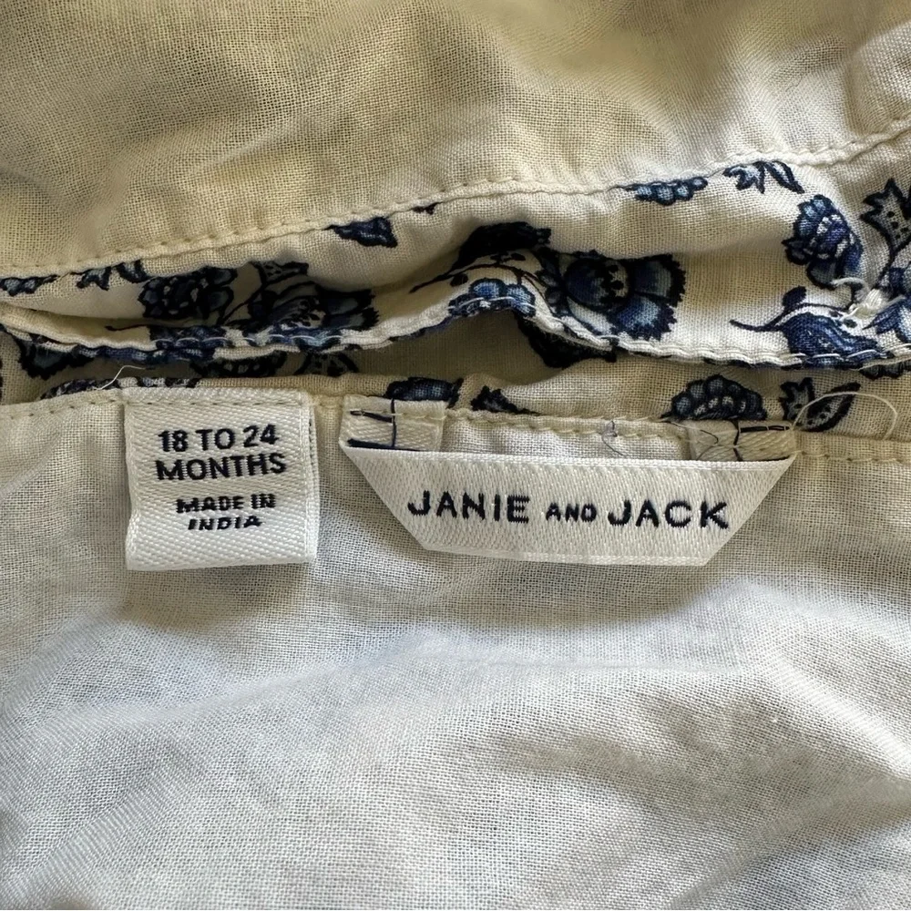Janie & Jack Toddler Girls One Piece Ruffle Romper Blue & White 18 To 24 Months.